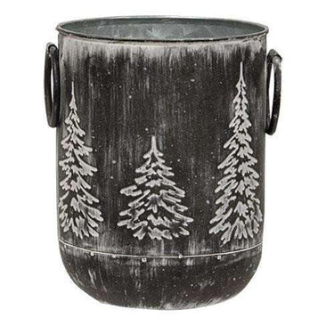 White Washed Black Metal Tree Container, 6.5